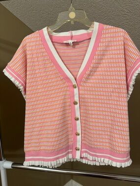 Striped Pink & Orange Short Sleeve Knit Top